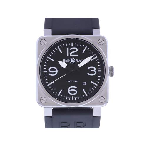 Tweedehands BELL & ROSS BR03-92 Black Steel herenhorloge, automatisch, met rubberen band
