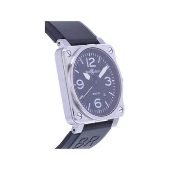 Montre d'occasion BELL & ROSS BR03-92 Black Steel homme automatique bracelet caoutchouc
