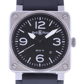 Montre d'occasion BELL & ROSS BR03-92 Black Steel homme automatique bracelet caoutchouc