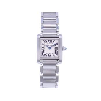 Pre-owned CARTIER Tank Française Mini women's quartz watch with a steel bracelet