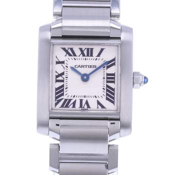 Pre-owned CARTIER Tank Française Mini women's quartz watch with a steel bracelet