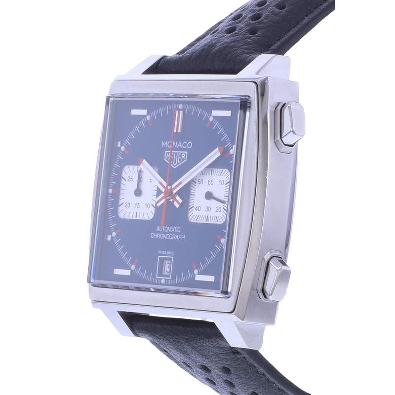 Montre d'occasion TAG HEUER Monaco Calibre 11 Steve McQueen homme automatique bracelet cuir cresus - vue D2