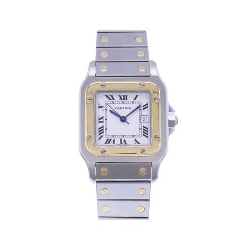 Pre-owned CARTIER Santos Carrée unisex automatic watch with a 750/000 yellow gold and stainless steel bracelet