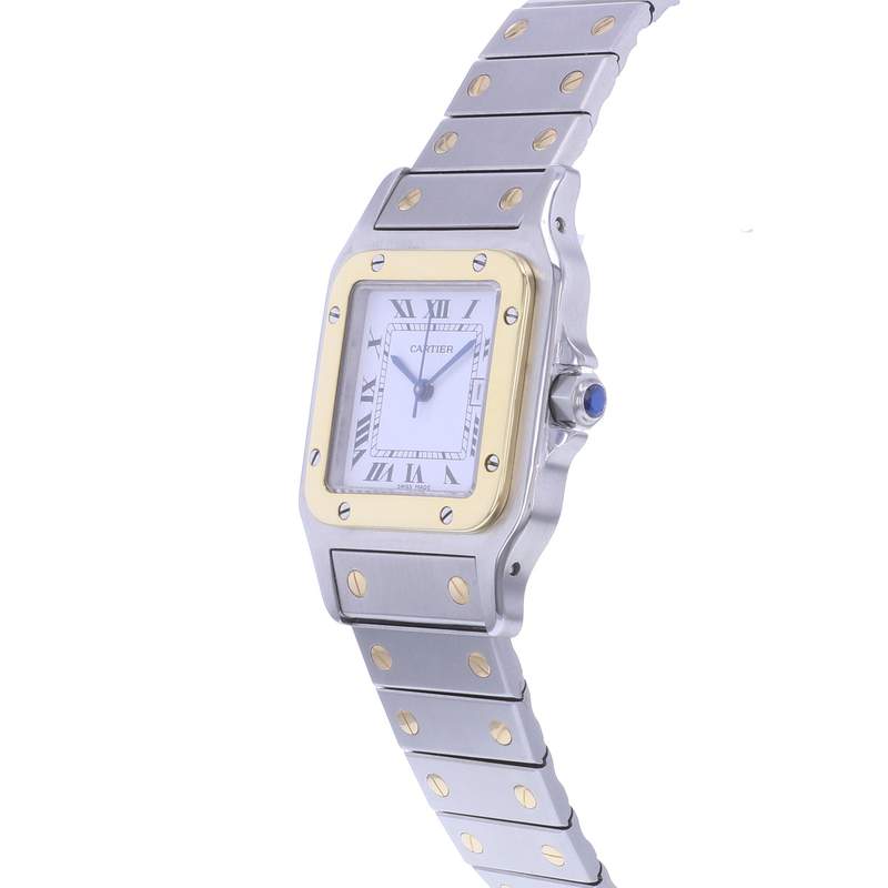 Montre d'occasion CARTIER Santos Carrée mixte automatique bracelet or jaune 750/000 et acier - vue D2