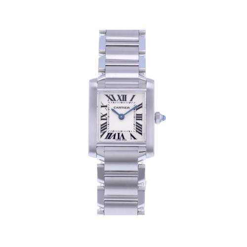 Pre-owned CARTIER Tank Française Mini women's quartz watch with a steel bracelet