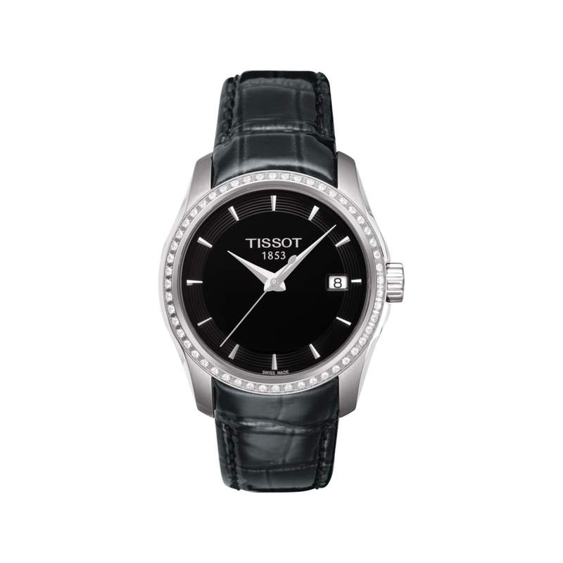 Montre Tissot femme acier cuir noir diamant - vue 1