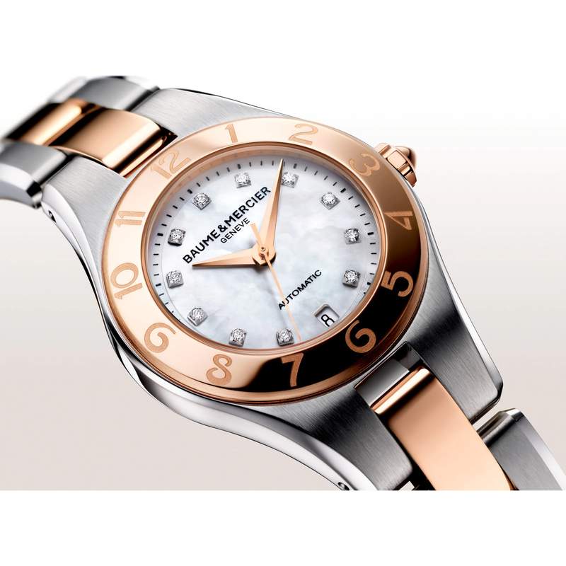Montre Baume & Mercier Linea femme automatique bracelet acier or 750 rose - vue 2