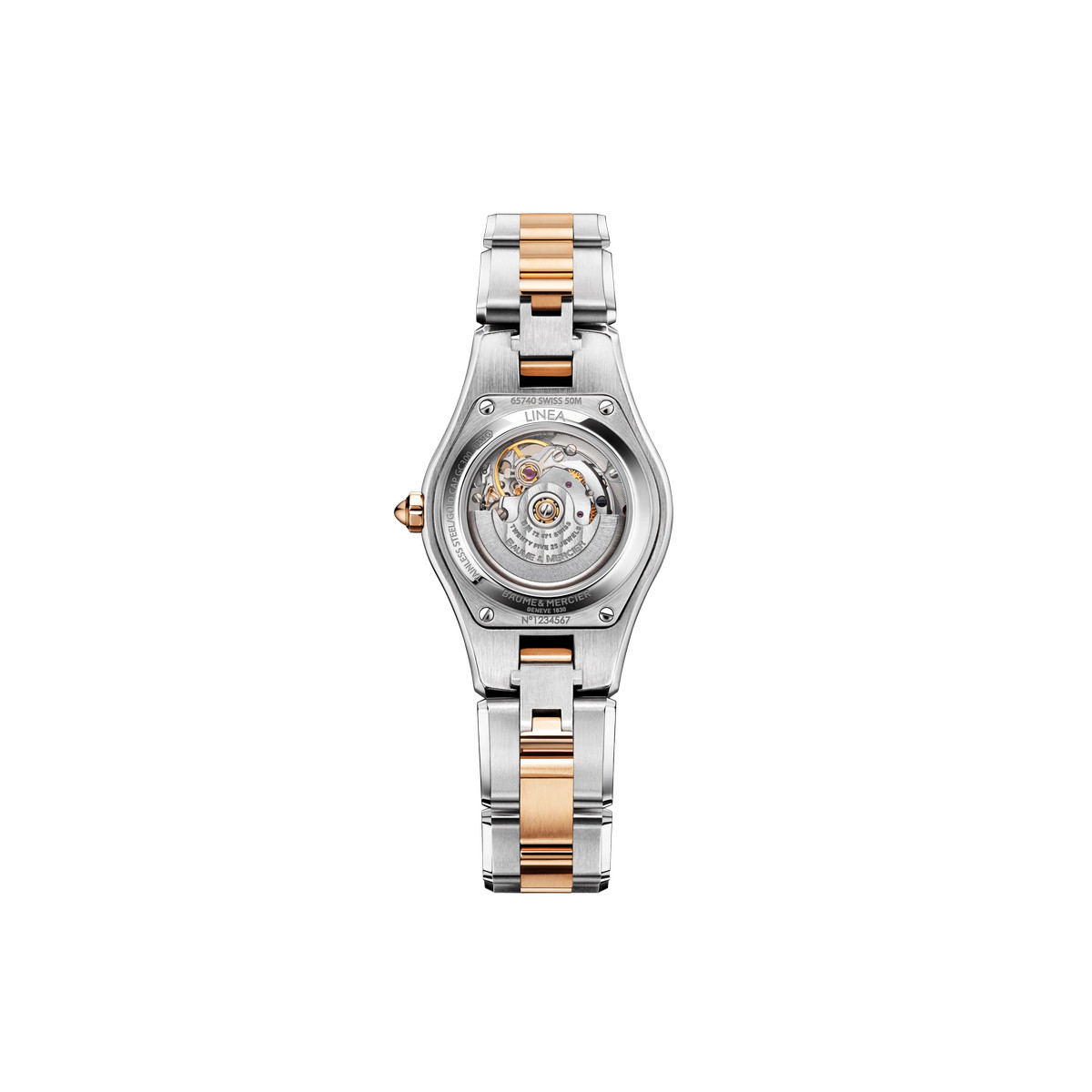 Montre Baume & Mercier Linea femme automatique bracelet acier or 750 rose - vue 3
