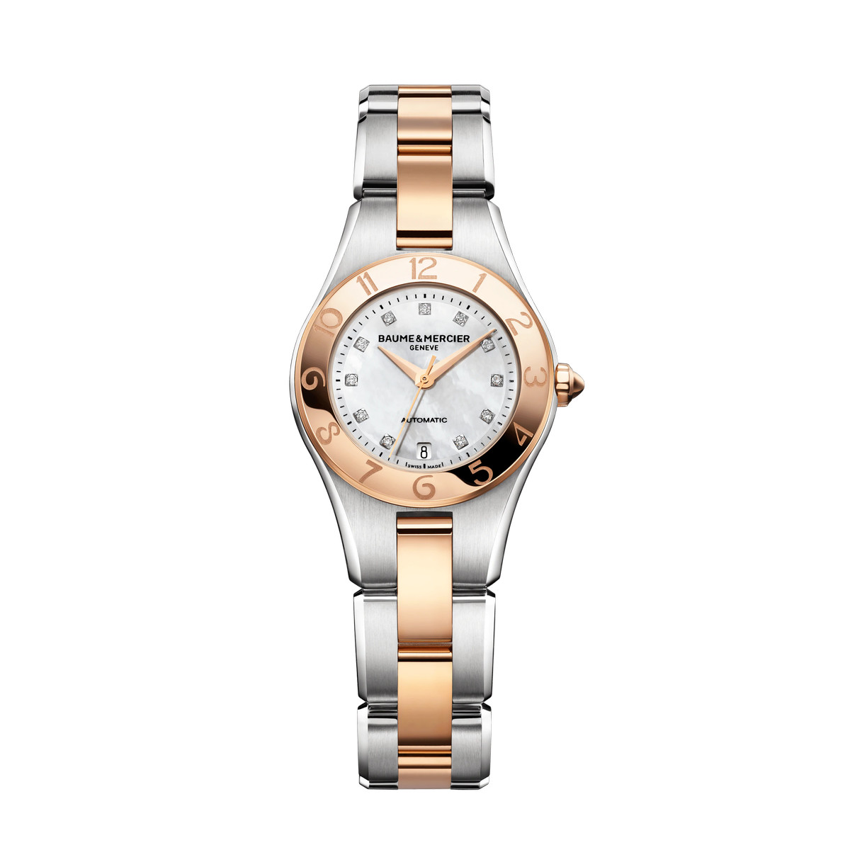 Montre Baume & Mercier Linea femme automatique bracelet acier or 750 rose - vue D1