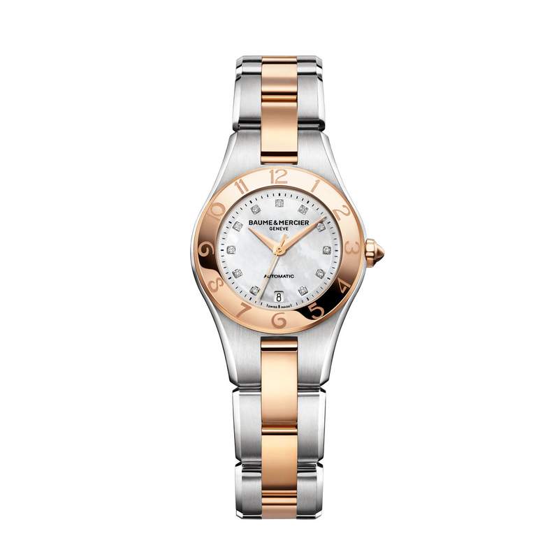 Montre Baume & Mercier Linea femme automatique bracelet acier or 750 rose - vue D1