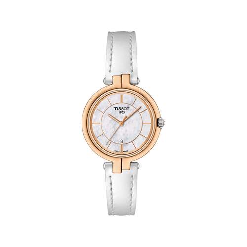 Montre Tissot femme acier rose cuir blanc