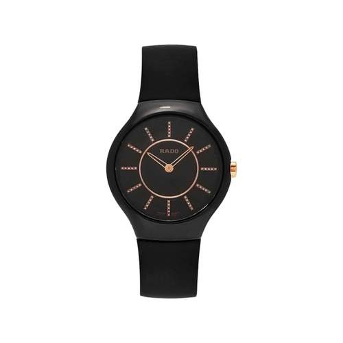 Rado True Thinline dameshorloge zwart keramiek zwart rubberen band