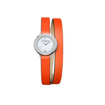 Montre Baume & Mercier Promesse femme acier bracelet double tour cuir orange