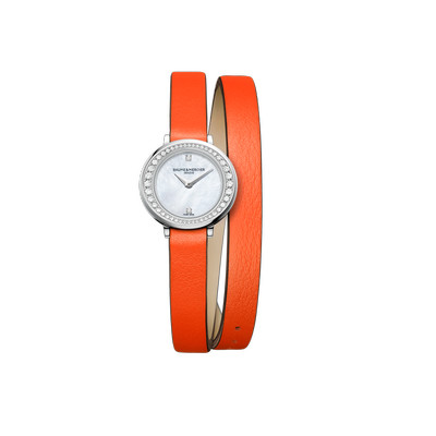 Montre Baume & Mercier Promesse femme acier bracelet double tour cuir orange - vue 1