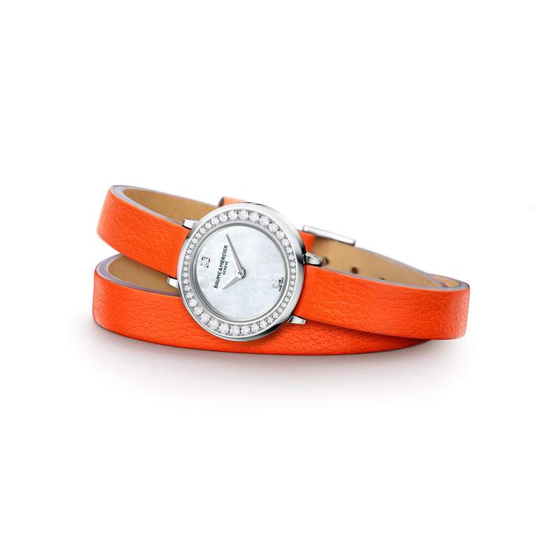 Montre Baume & Mercier Promesse femme acier bracelet double tour cuir orange - vue D1