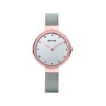 Montre Béring acier doré rose bracelet milanais - vue 1
