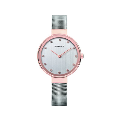Montre Béring acier doré rose bracelet milanais - vue 1