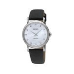 Montre Seiko femme cuir noir nacre diamant - vue 1