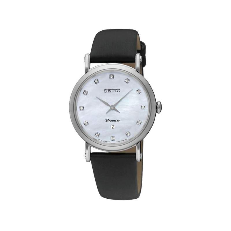 Montre Seiko femme cuir noir nacre diamant - vue 1