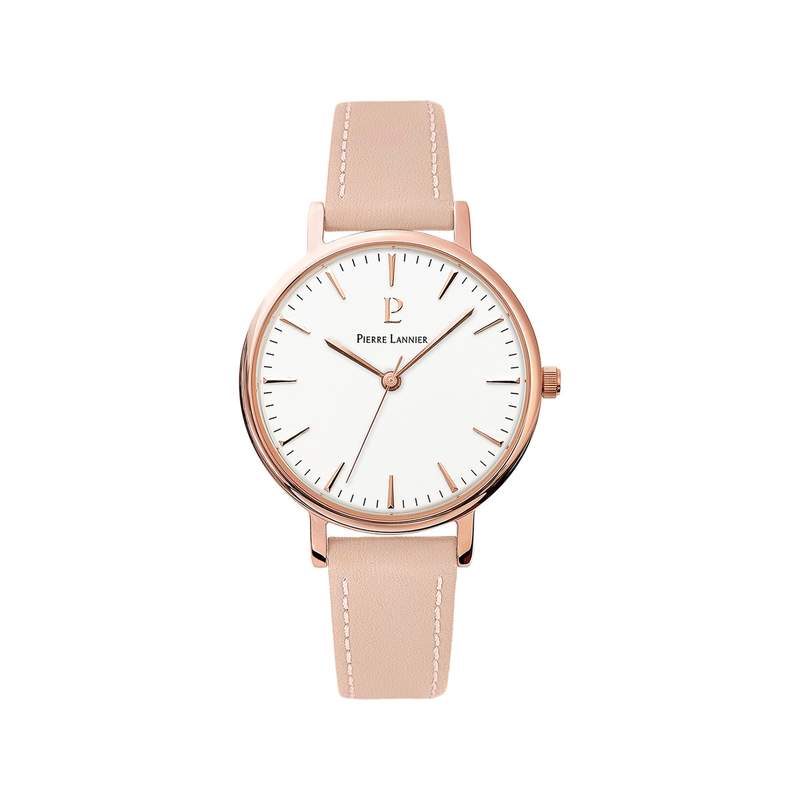 Montre Pierre Lannier acier rose cuir rose - vue 1