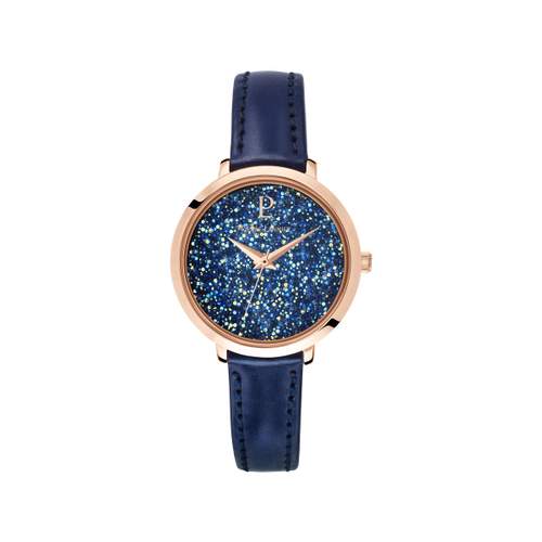 Pierre Lannier Women's Watch: Rose Gold Steel with Blue Leather Strap