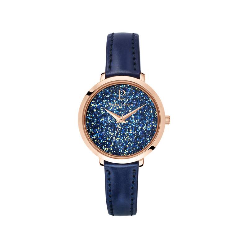 Montre Pierre Lannier femme acier rose cuir bleu - vue 1