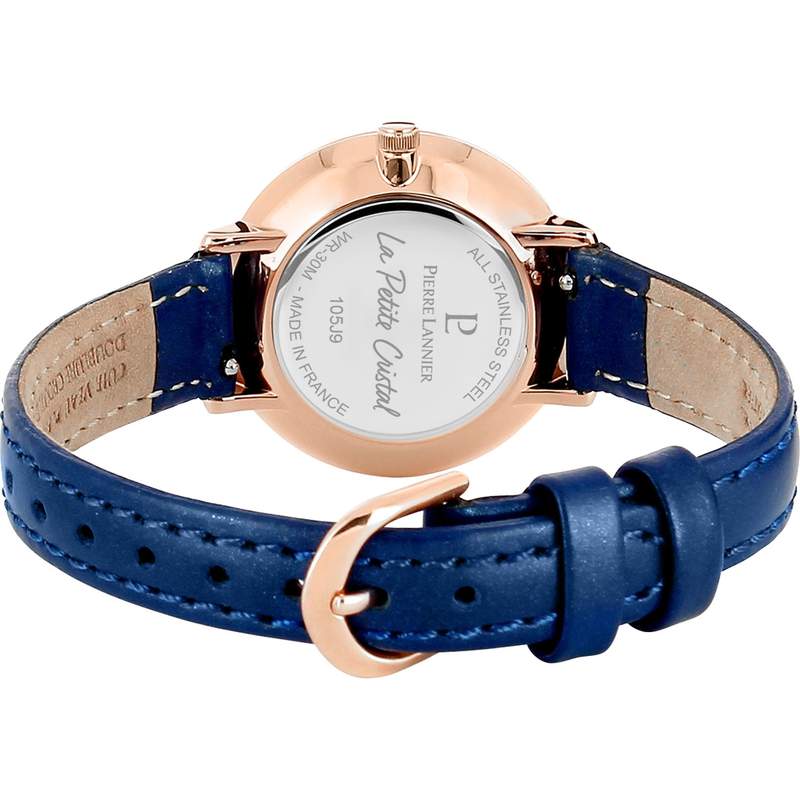 Montre Pierre Lannier femme acier rose cuir bleu - vue 2