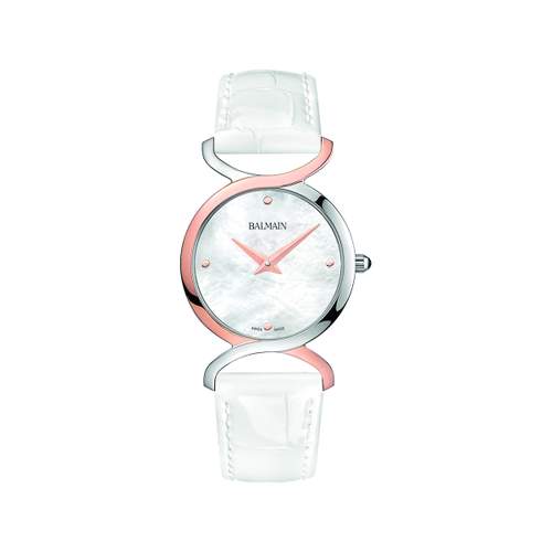 Balmain-dameshorloge van roségoud met wit leer