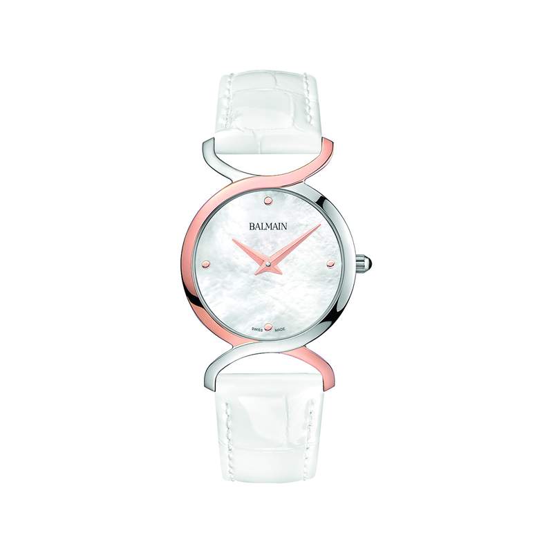 Montre Balmain femme acier rose cuir blanc - vue 1