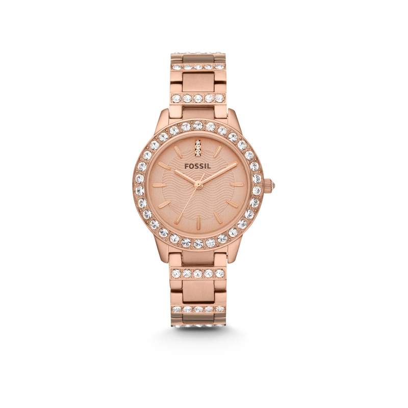 Montre Fossil femme acier doré rose cristaux - vue 1
