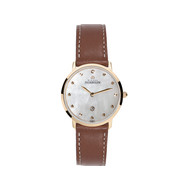 Montre Herbelin City femme acier doré rose bracelet cuir marron