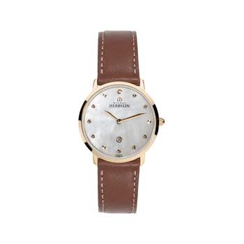 Montre Herbelin City femme acier doré rose bracelet cuir marron