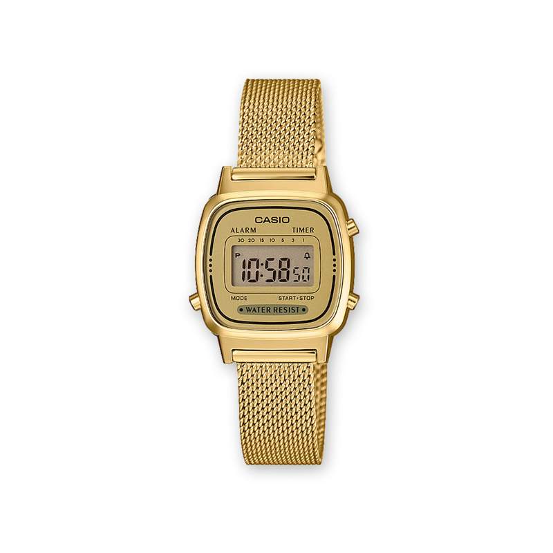 Casio dameshorloge, digitaal, goudkleurig met Milanese band - afbeelding 1