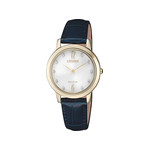 Montre Citizen femme acier doré cuir bleu cristaux - vue 1