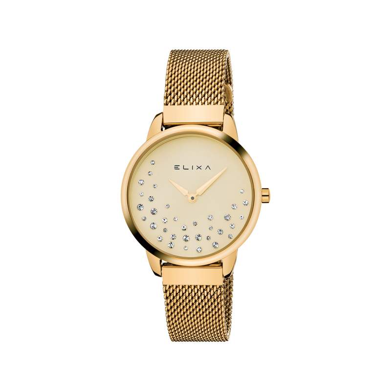 Montre Elixa femme acier doré milanais cristaux - vue 1