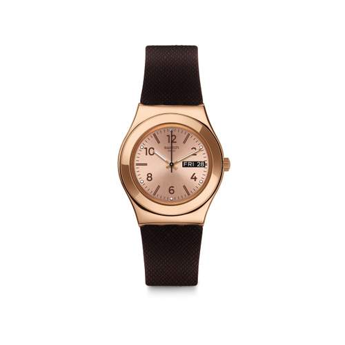 Montre Swatch Brownee femme acier doré silicone