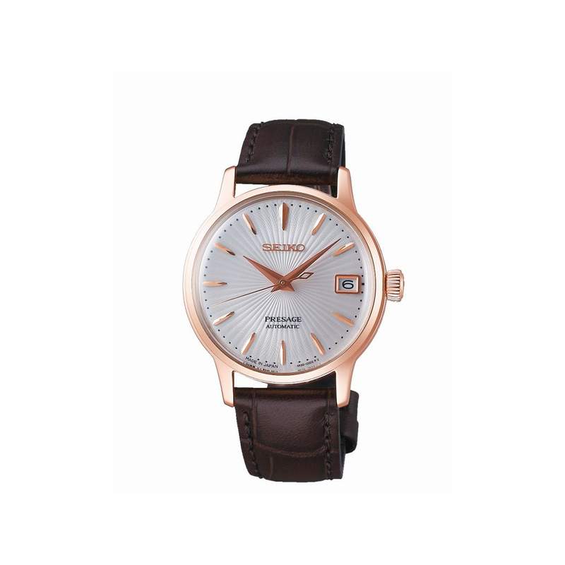 Montre Seiko Presage auto acier rose cuir marron - vue 1