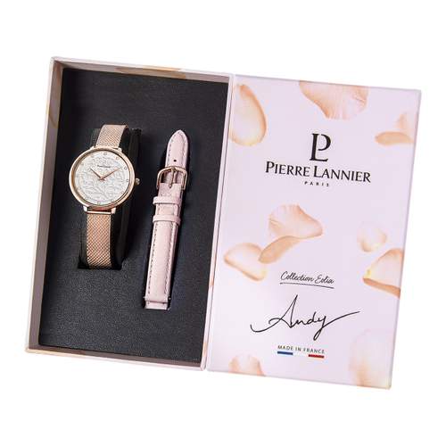 Coffret montre Pierre Lannier femme acier rose