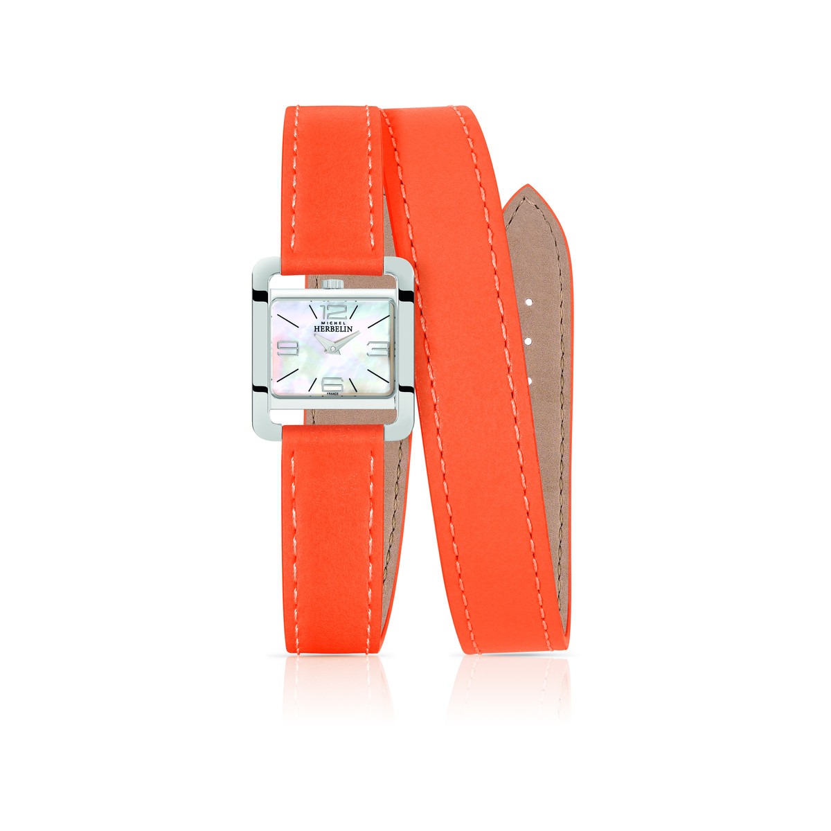 Montre Herbelin 5ème Avenue femme acier bracelet cuir orange