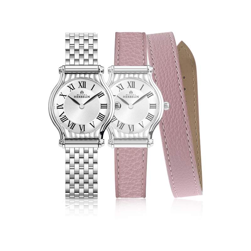 Montre Herbelin Antarès femme acier bracelet cuir rose - vue 1