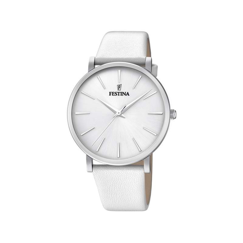 Montre Festina femme acier cuir blanc - vue 1