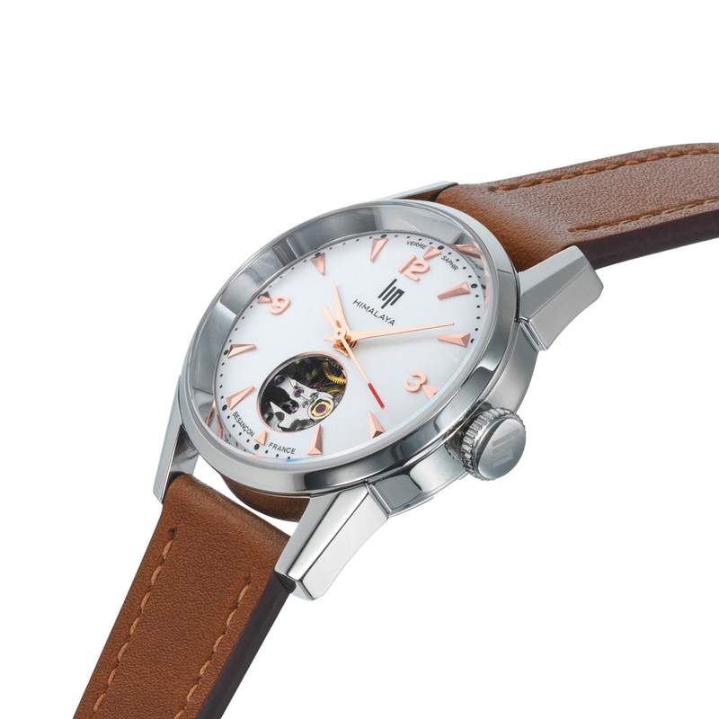Montre Lip femme acier cuir marron foncé - vue D2
