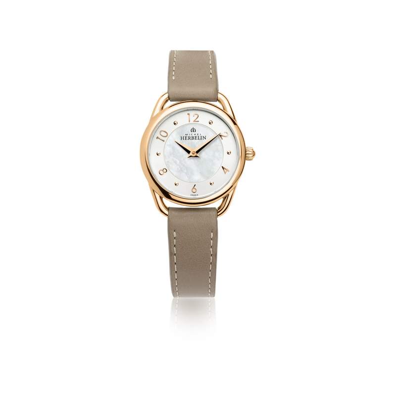 Montre Herbelin Equinoxe femme acier rose bracelet cuir taupe - vue 1