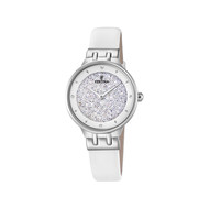 Montre Festina femme acier cuir blanc cristaux