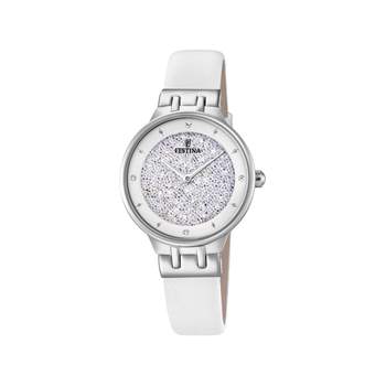 Festina women's watch in steel with white leather and crystals