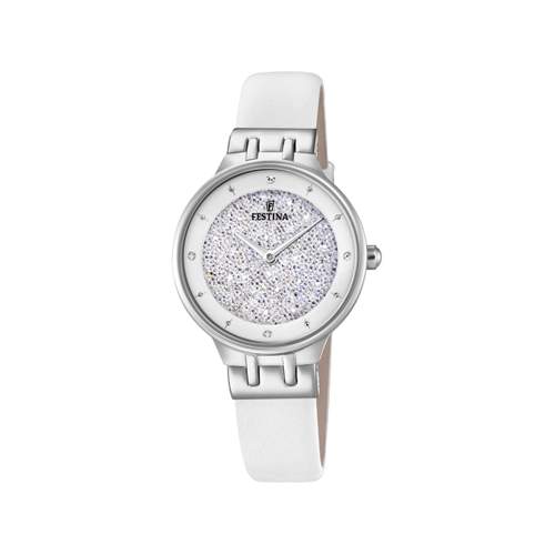 Montre Festina femme acier cuir blanc cristaux