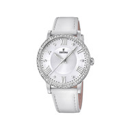 Montre Festina femme acier cuir blanc cristaux
