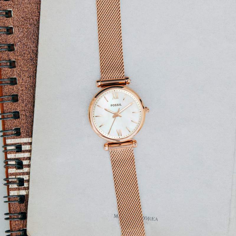 Montre Fossil femme acier doré rose milanais - vue D3