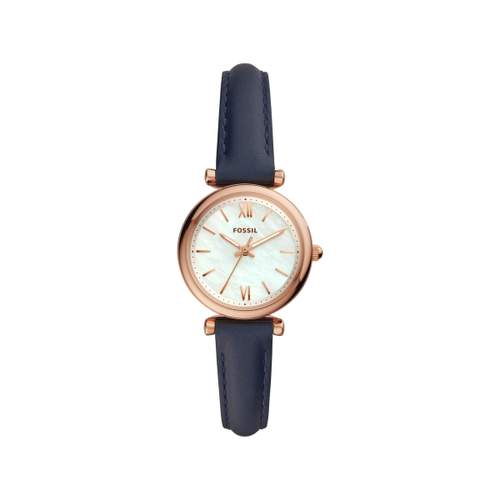 Montre Fossil femme acier doré rose cuir bleu