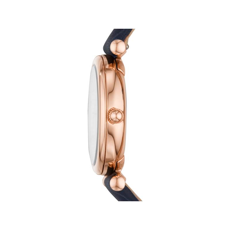 Montre Fossil femme acier doré rose cuir bleu - vue 2